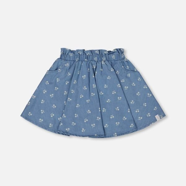 Chambray Skort for Girls – Blue & White Cherry Print by Deux par Deux | Stylish & Comfortable Kidswear