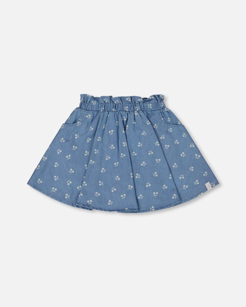 Chambray Skort for Girls – Blue & White Cherry Print by Deux par Deux | Stylish & Comfortable Kidswear