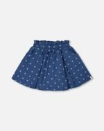 Printed Chambray Skort for Girls – Navy Blue & White Hearts Design by Deux par Deux | Stylish & Comfortable Summer Wear