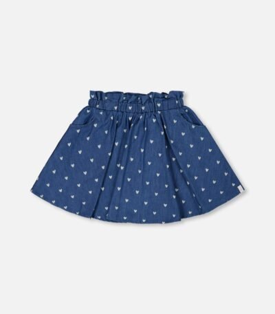 Printed Chambray Skort for Girls – Navy Blue & White Hearts Design by Deux par Deux | Stylish & Comfortable Summer Wear