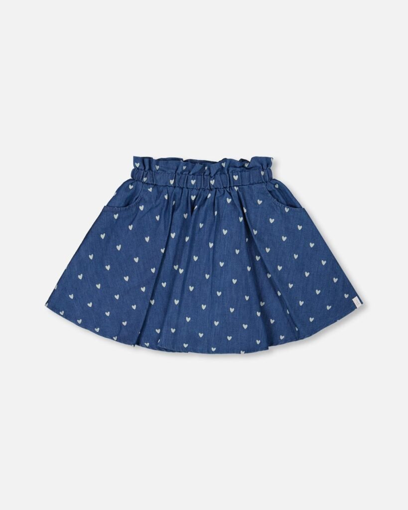 Printed Chambray Skort for Girls – Navy Blue & White Hearts Design by Deux par Deux | Stylish & Comfortable Summer Wear
