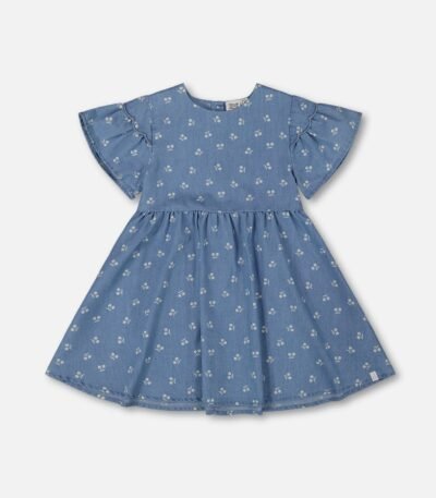Charming Girls Chambray Dress – Blue and White Cherries by Deux par Deux | Soft, Stylish & Perfect for Summer