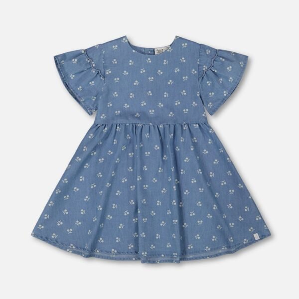 Charming Girls Chambray Dress – Blue and White Cherries by Deux par Deux | Soft, Stylish & Perfect for Summer