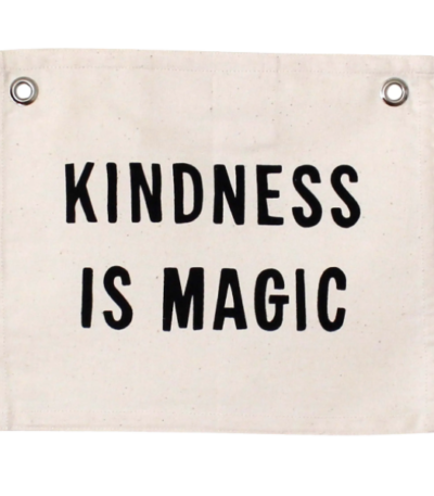 'Kindness is Magic' Banner – Inspirational Wall Hanging for Kids Room, Nursery or Classroom – Natural Cotton Blend Fabric with Black Lettering – Positive Quote Decor Gift