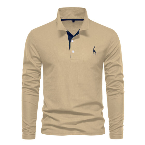 Men's Fashion Casual Polo Collar Deer Embroidered Long Sleeve